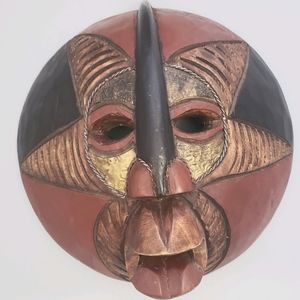 Wooden & Metal Wall Mask from Ghana
